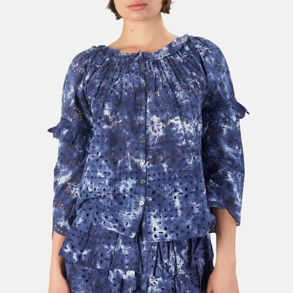 Love Shack Fancy Midnight Hand Dye Navy Blue Eyelet Lace Pietro Top Large